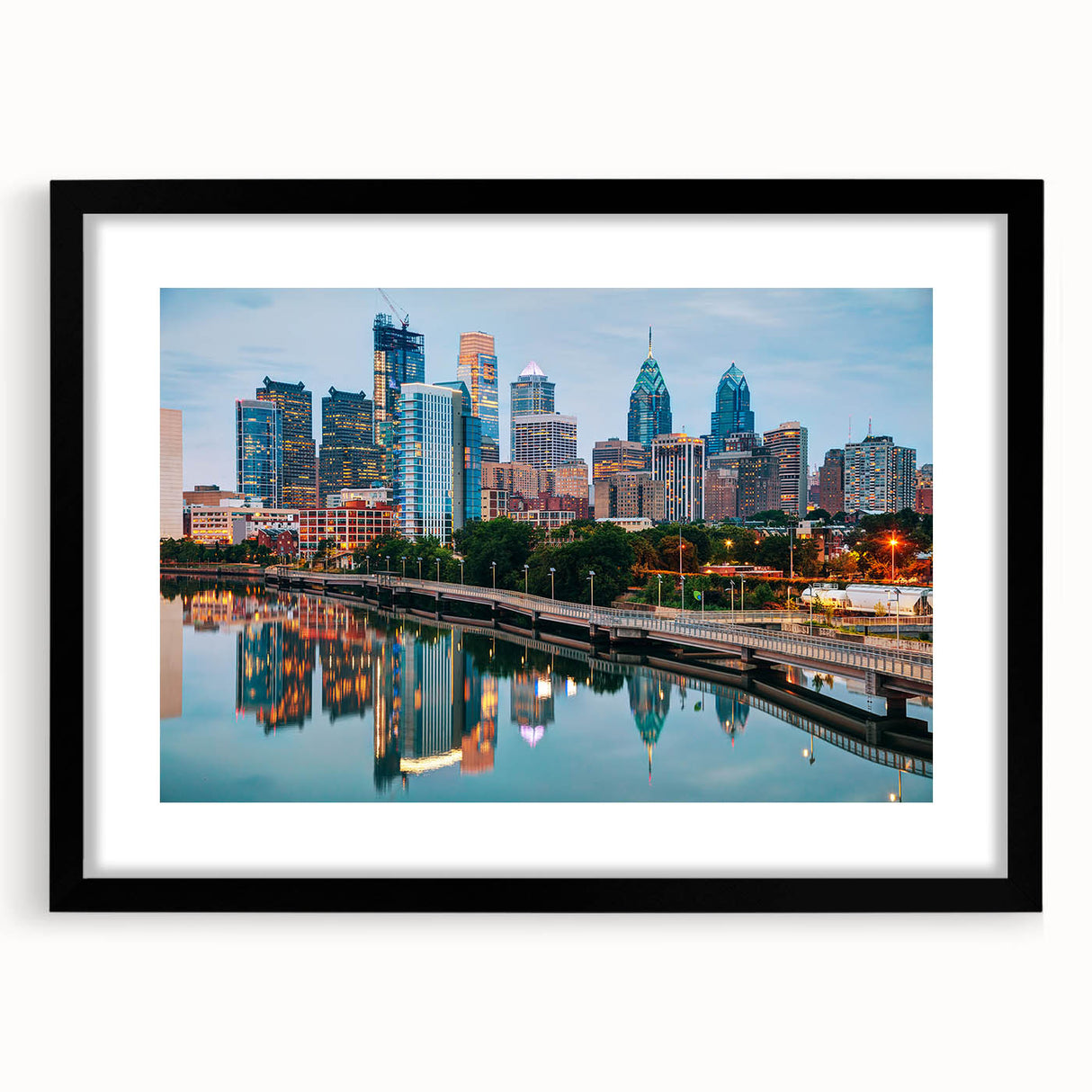 Extra large abstract art print featuring vibrant, colorful scenery of Pennsylvania, textured on a black framed canvas.