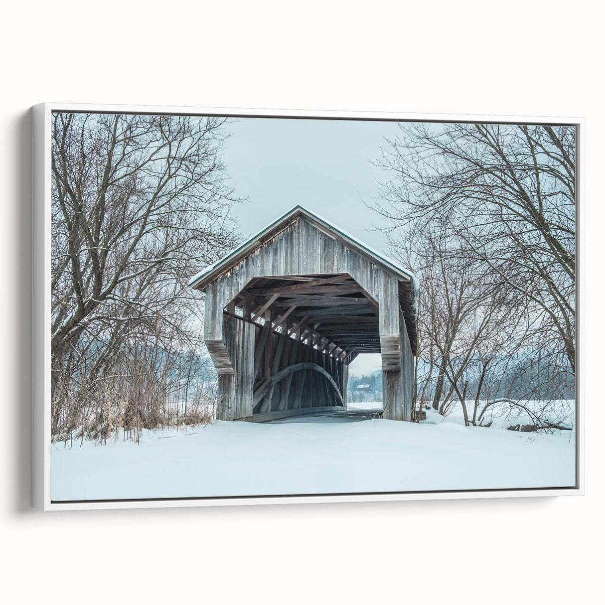 Vintage poster art of Vermont scenery in vibrant colors on a large framed canvas, ideal for living room decor.