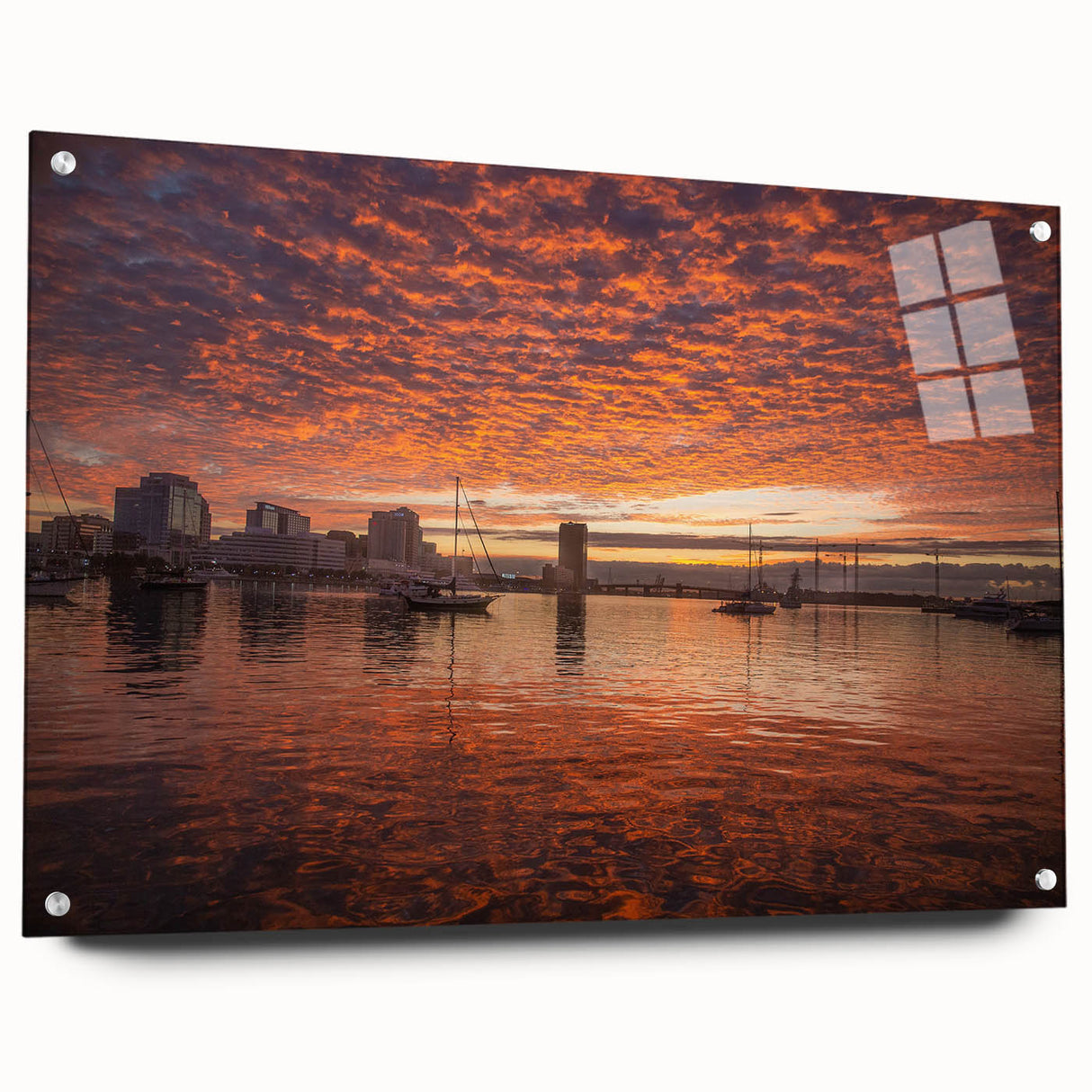 Large abstract depiction of Virginia scenery in muted earth tones on acrylic glass.