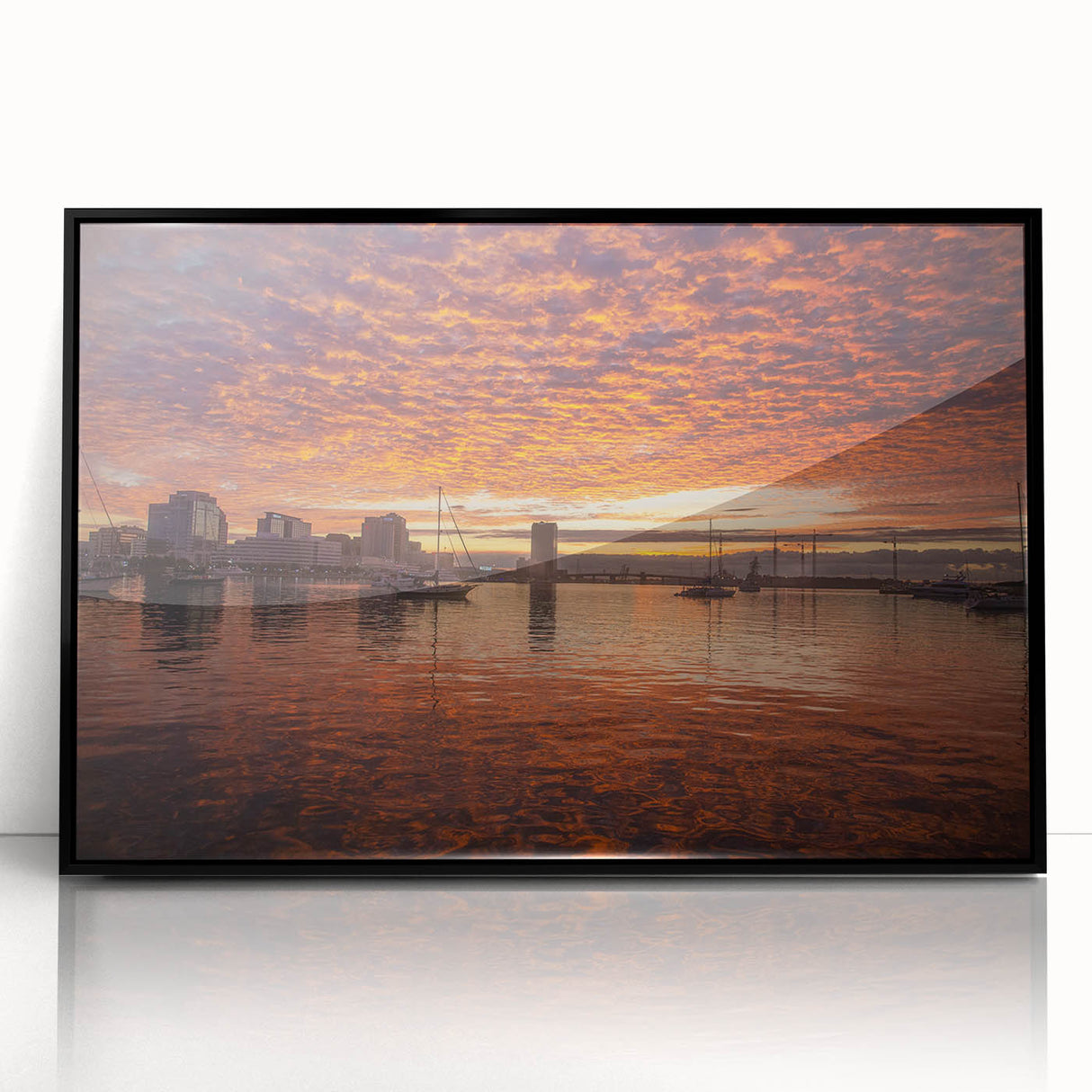 Large abstract wall art of Virginia scenery in muted earth tones, framed in black acrylic.