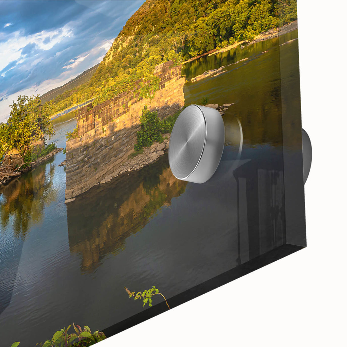 Large abstract wall art depicting West Virginia scenery in mid-century modernist style on acrylic glass.