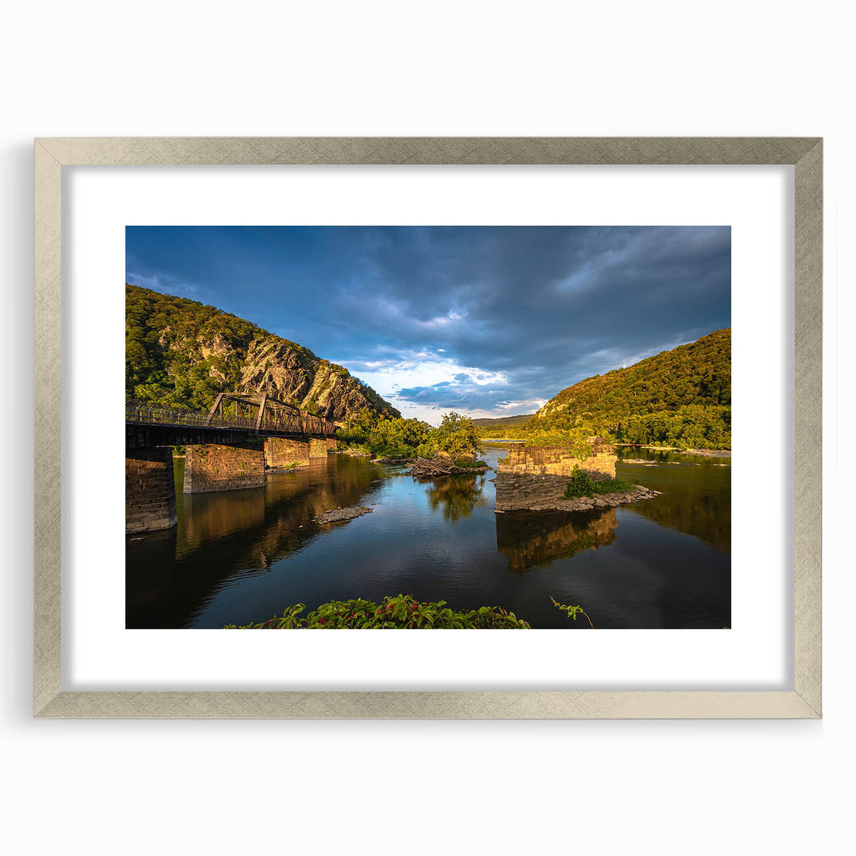 Textured abstract art print of West Virginia scenery in muted earth tones on a framed canvas, suitable for bedroom decor.