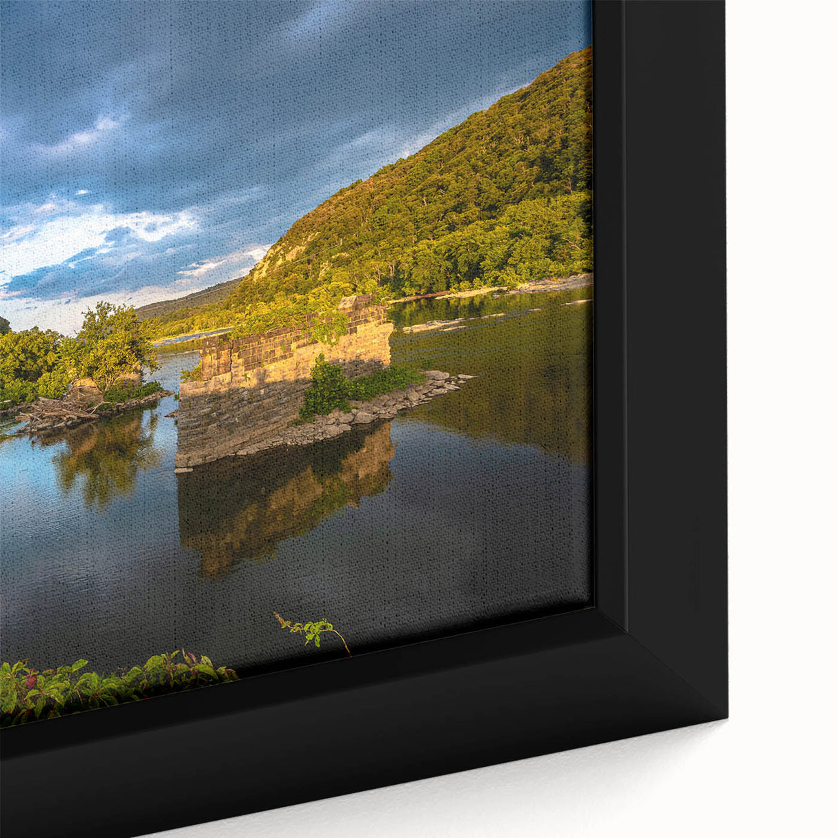 Extra large framed canvas featuring a textured depiction of West Virginia scenery in black with colorful art accents.