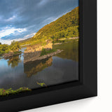 Extra large framed canvas featuring a textured depiction of West Virginia scenery in black with colorful art accents.