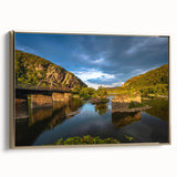 Framed canvas featuring a vintage-style landscape painting of West Virginia, in muted earth tones.