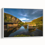 Vintage poster art of West Virginia scenery on extra large framed canvas, featuring colorful art in black.
