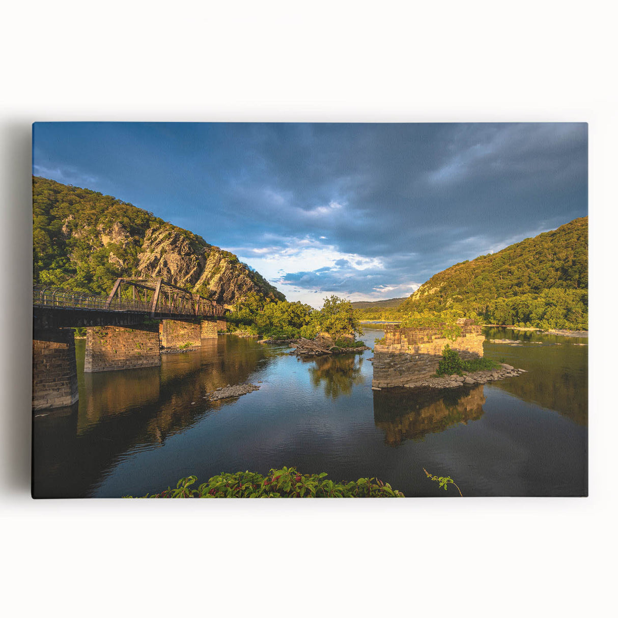 Black and white photograph of West Virginia scenery on stretched canvas, ideal for kitchen wall art.