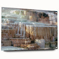 Acrylic print of Yellowstone scenery with vibrant green and blue tones, ideal for dining room decor.