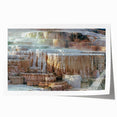 Yellowstone landscape on rolled print, featuring vibrant green and blue hues, ideal for art wall dining room decor.