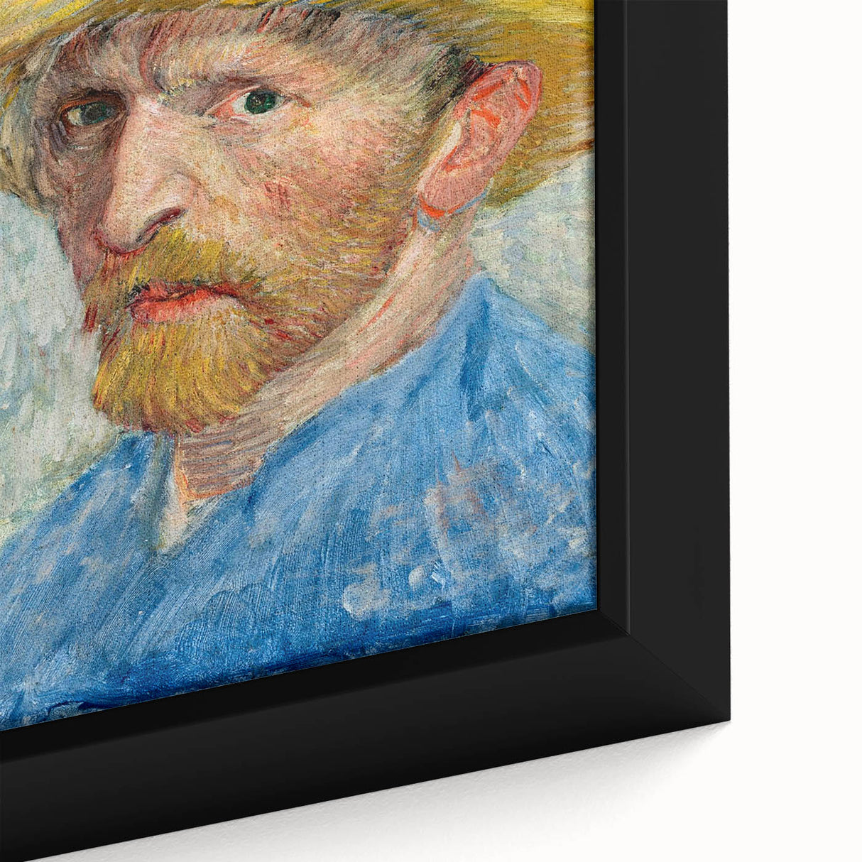 Close-up of a textured, extra large framed canvas featuring a colorful abstract design, ideal for living room decor.