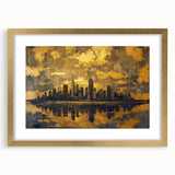 Abstract landscape wall art in a gold frame with matting, showcasing vibrant colors and intricate patterns, perfect for modern home decor. Ideal for art enthusiasts and stylish interiors.