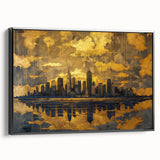 Framed abstract landscape wall art in a sleek black frame, showcasing vibrant colors and intricate details, perfect for modern home decor or office spaces.