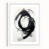 Minimalist abstract wall art framed in white with a mat, showcasing geometric shapes and muted colors, ideal for modern home decor and aesthetic enhancement.