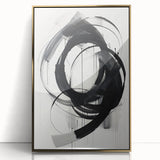 Framed minimalist wall art featuring an abstract design with gold accents on a sleek acrylic surface, ideal for modern home decor.