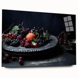 Large abstract wall art featuring an assortment of fruits in vibrant colors on acrylic glass.