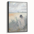 Abstract figurative wall art in a sleek black frame, showcasing vibrant colors and dynamic shapes, perfect for modern home decor. The side view highlights its contemporary design and craftsmanship, ideal for adding a touch of elegance to any room.