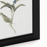 Abstract floral canvas artwork featuring vibrant hues of pink, blue, and green, with intricate detailing and a modern frame, perfect for home decor enhancement.