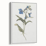Framed abstract floral canvas art in white, showcasing vibrant colors and intricate designs, ideal for modern home decor. Side view highlights elegant framing and texture.