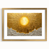 Abstract landscape wall art framed in gold with a mat, showcasing vibrant colors and dynamic shapes, perfect for modern decor and artistic ambiance.