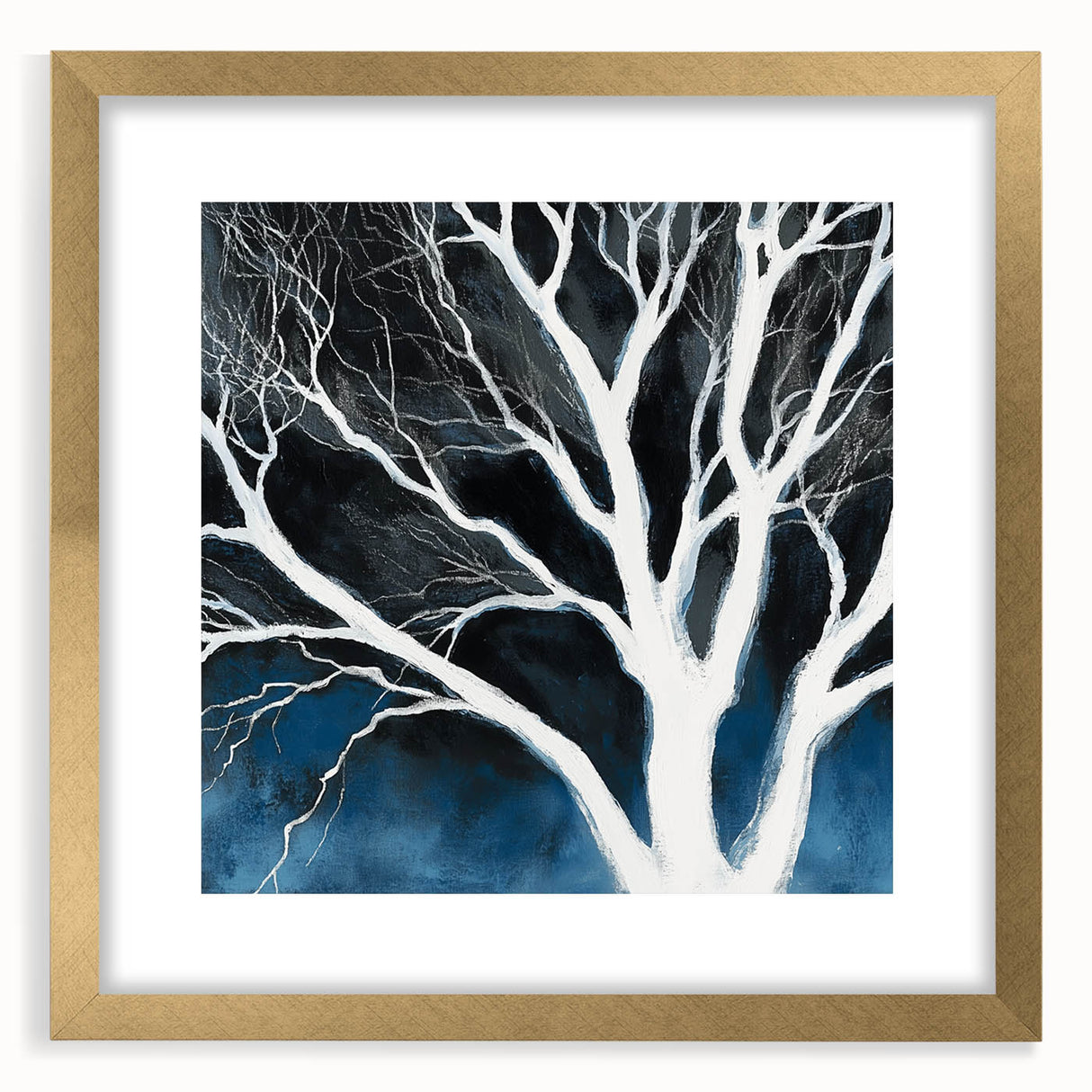Modern Abstract Wall Art – Minimalist Tree in Blue and Gray Tones