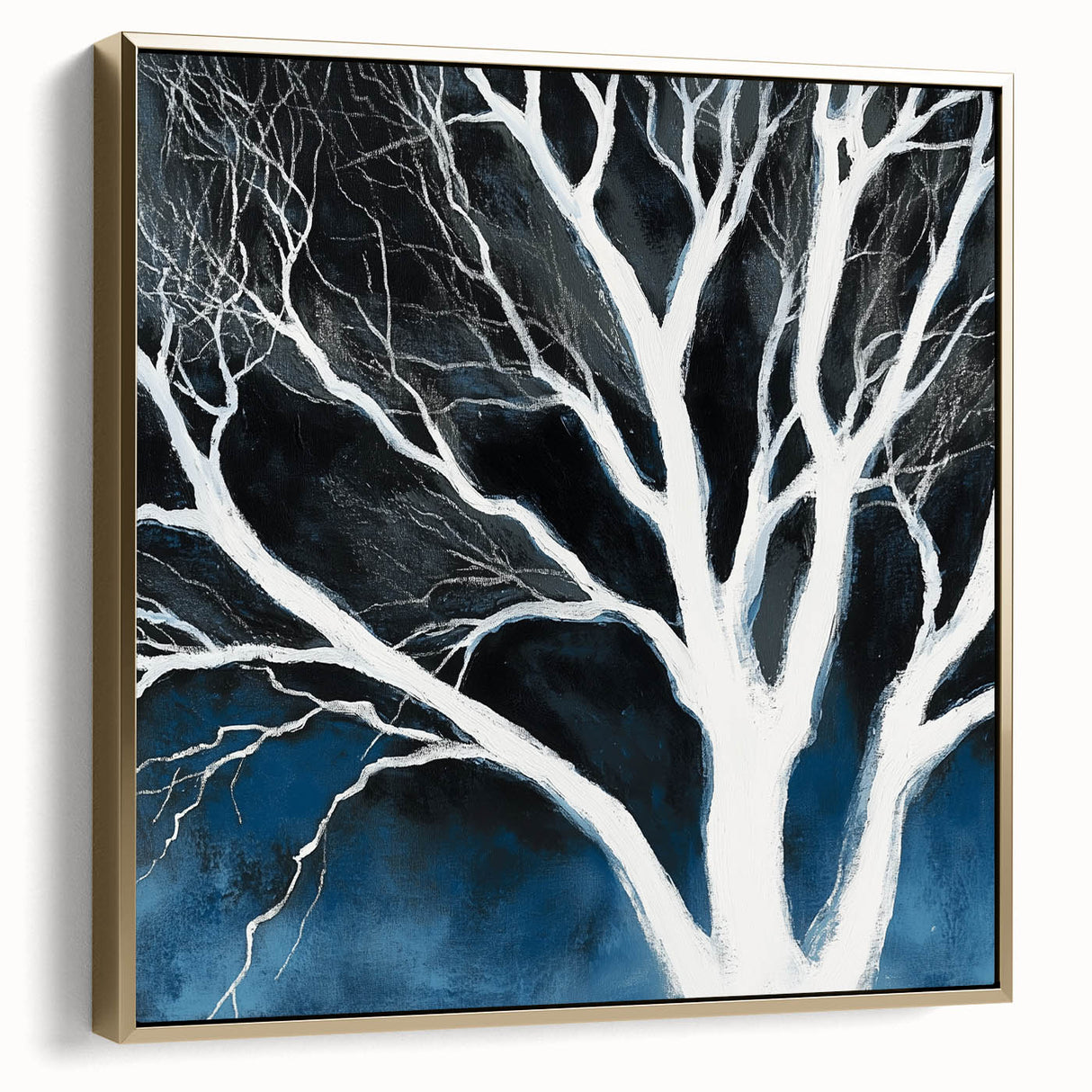 Modern Abstract Wall Art – Minimalist Tree in Blue and Gray Tones