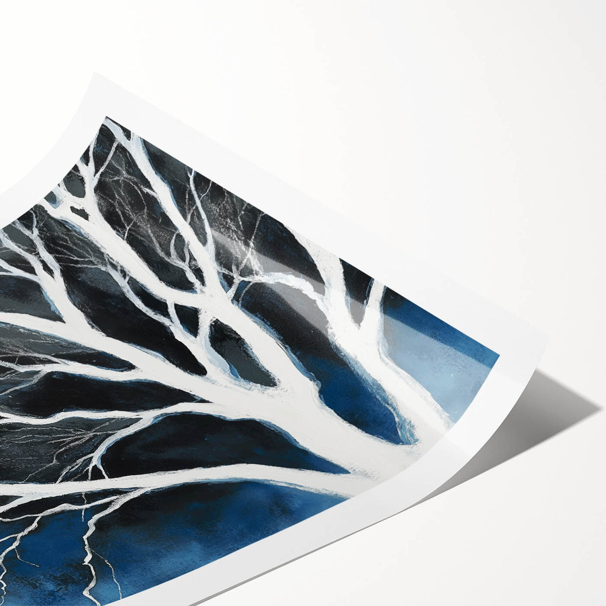 Modern Abstract Wall Art – Minimalist Tree in Blue and Gray Tones