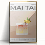Large art print of a mid-century modernist food and drinks theme in vibrant colors on a framed acrylic.