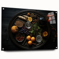 Acrylic print of large abstract fruits in vibrant colors, ideal for dining room wall art.