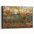 Black and white landscape art painting of autumn trees on framed canvas, ideal for bedroom wall decor.