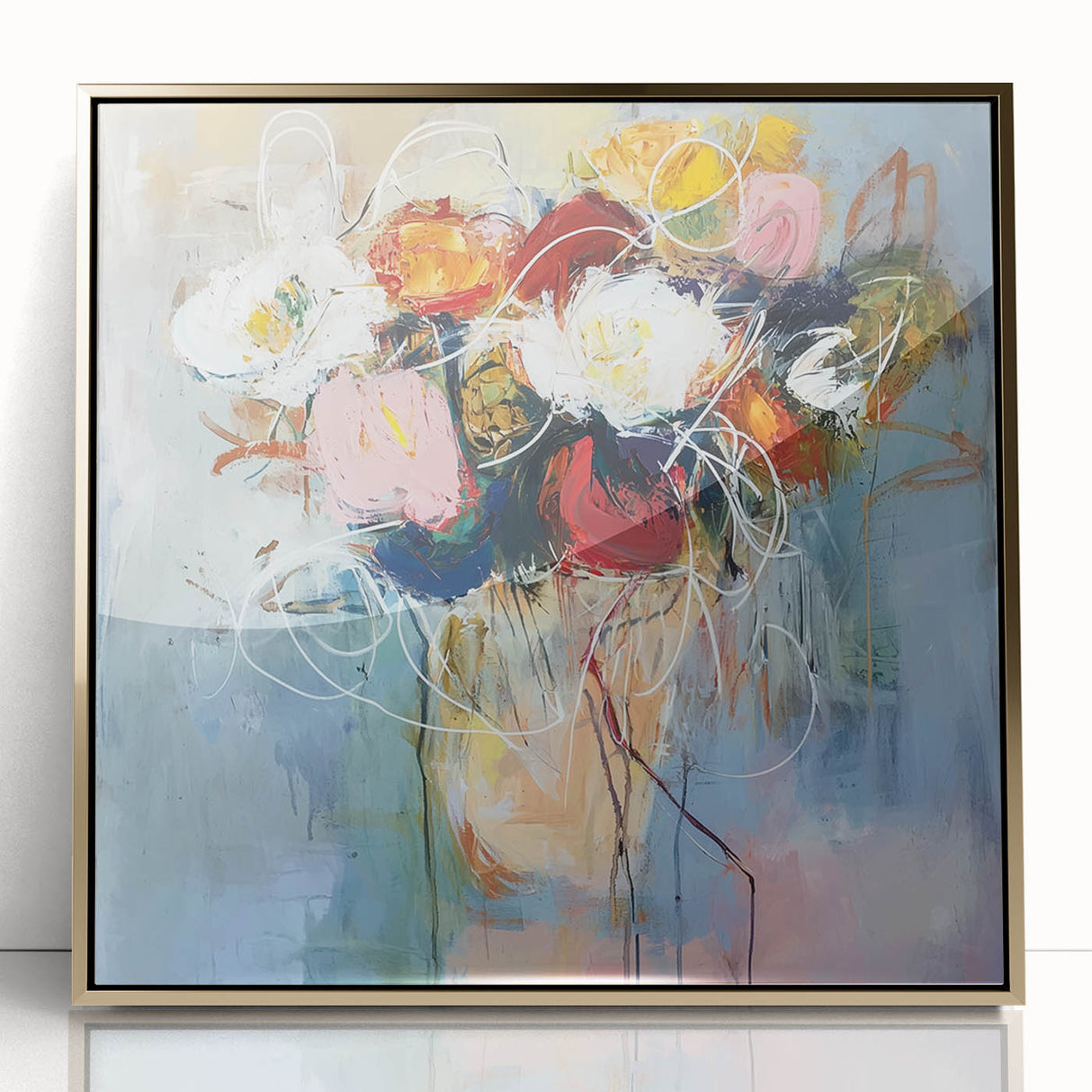 Framed Dining Room Prints – Colorful Abstract Floral Bouquet