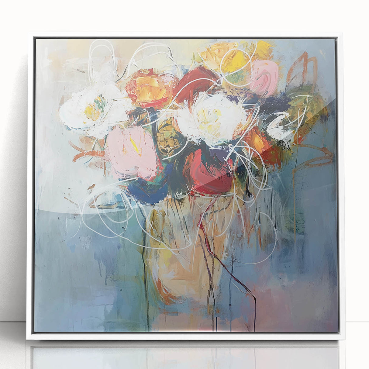 Framed Dining Room Prints – Colorful Abstract Floral Bouquet
