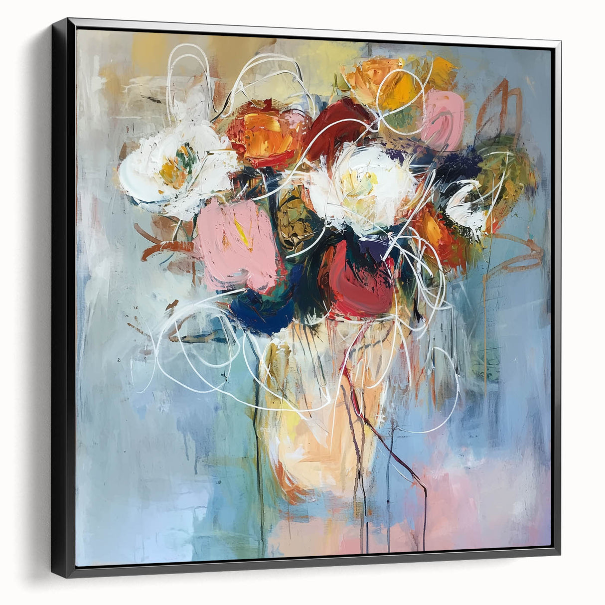 Framed Dining Room Prints – Colorful Abstract Floral Bouquet