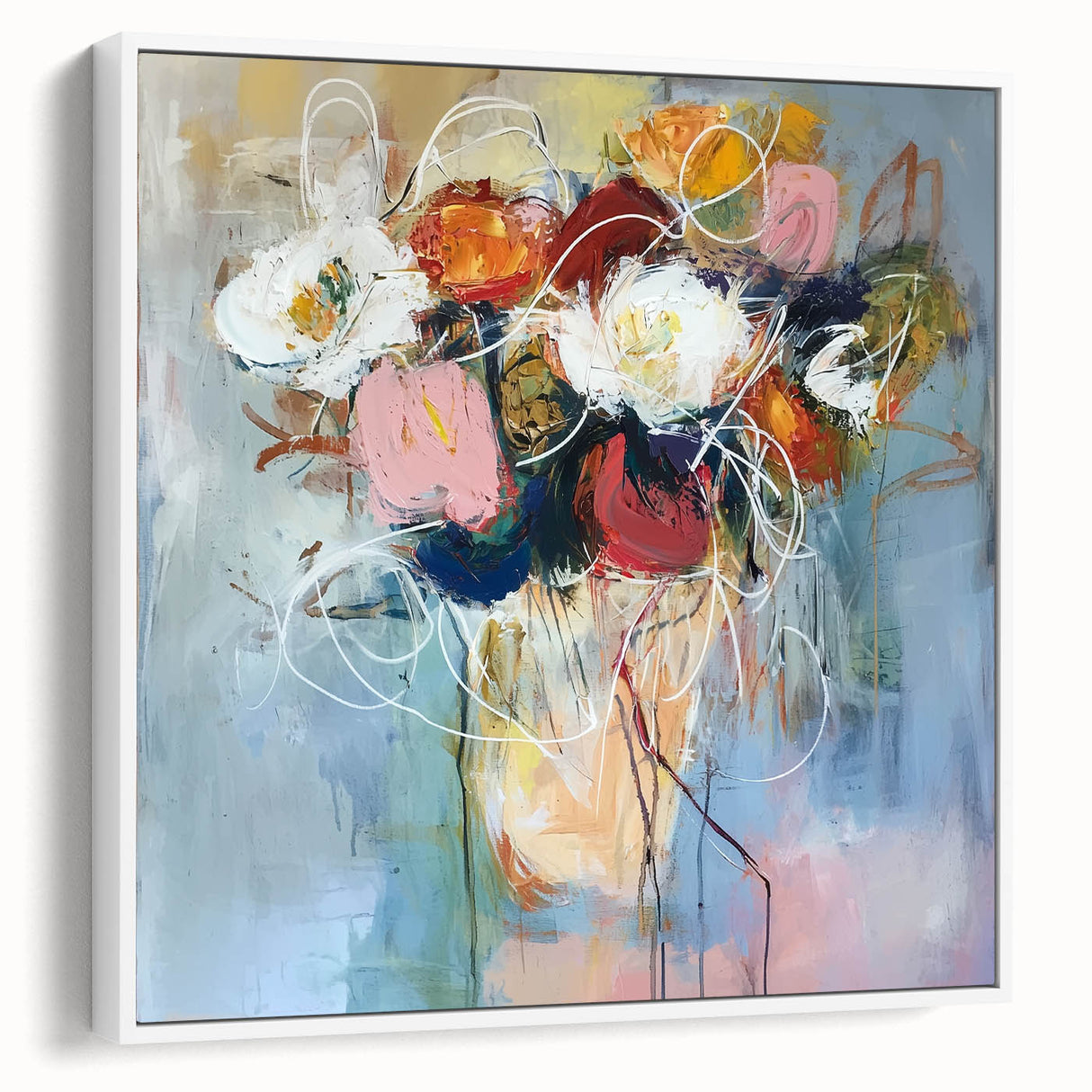 Framed Dining Room Prints – Colorful Abstract Floral Bouquet