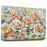 Abstract floral acrylic glass artwork showcasing vibrant colors and intricate designs, displayed in a side view with decorative pins for mounting. Ideal for modern decor.