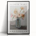 Framed acrylic artwork showcasing vibrant abstract florals in bold colors, set against a sleek black frame, perfect for modern home decor and stylish interiors.