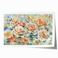 Abstract floral design rolled print showcasing vibrant colors of pink, blue, and green, elegantly packaged in a protective cardboard tube for safe shipping. This artwork adds a modern touch to home decor, perfect for floral-themed interiors.