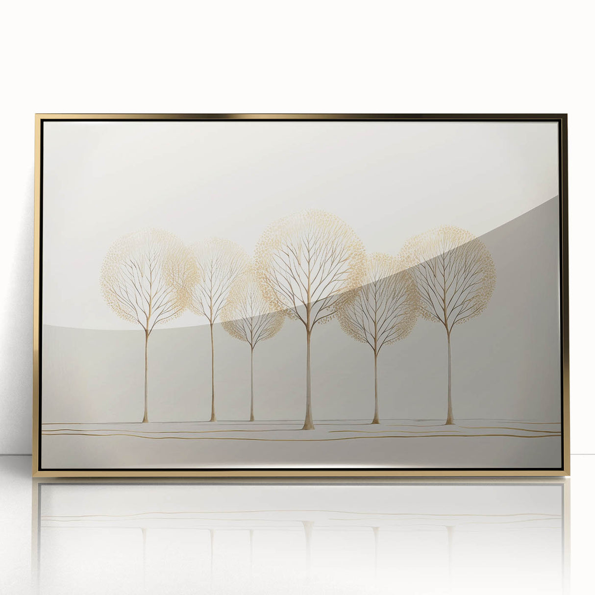Framed acrylic artwork titled "Design 202," showcasing an abstract landscape with vibrant gold accents and textured details, perfect for modern home decor.