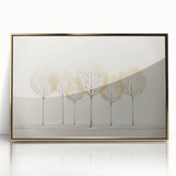 Framed acrylic artwork titled "Design 202," showcasing an abstract landscape with vibrant gold accents and textured details, perfect for modern home decor.