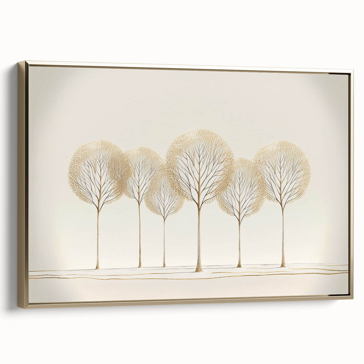 Framed abstract landscape canvas artwork featuring rich gold tones and a textured finish, perfect for modern home decor. Ideal for enhancing living spaces.
