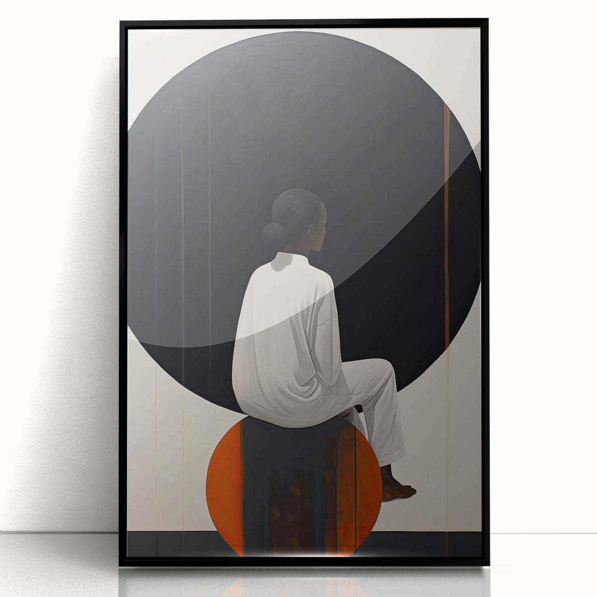 Framed acrylic wall art featuring a minimalist black abstract design, perfect for modern home decor, showcasing sleek lines and a contemporary aesthetic.