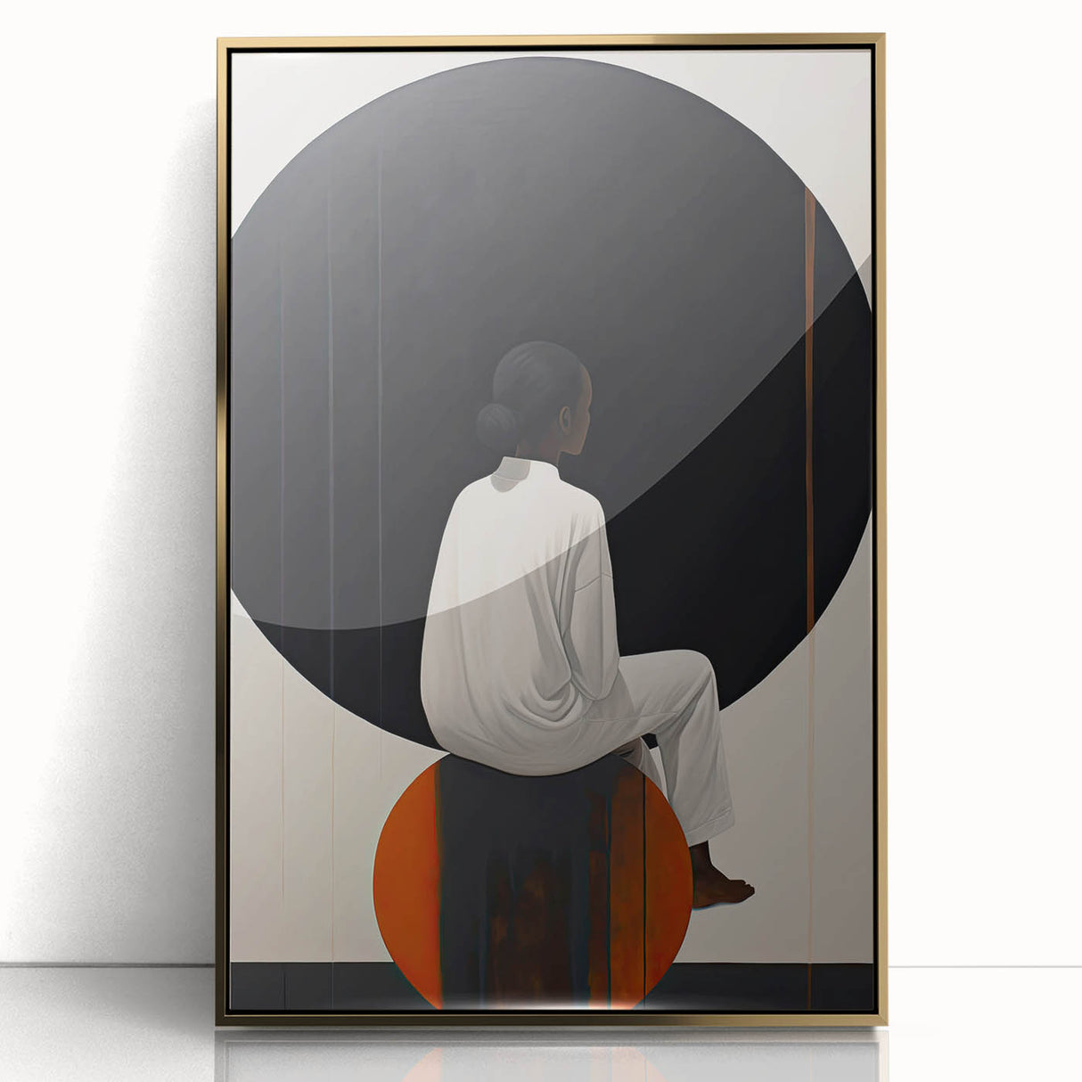 Framed abstract minimalist wall art featuring a gold acrylic design, set against a white background, perfect for modern home decor and stylish interiors.