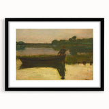 Realism Art Prints - Peaceful Sunset River Scene with Boat on Canvas