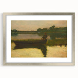 Realism Art Prints - Peaceful Sunset River Scene with Boat on Canvas