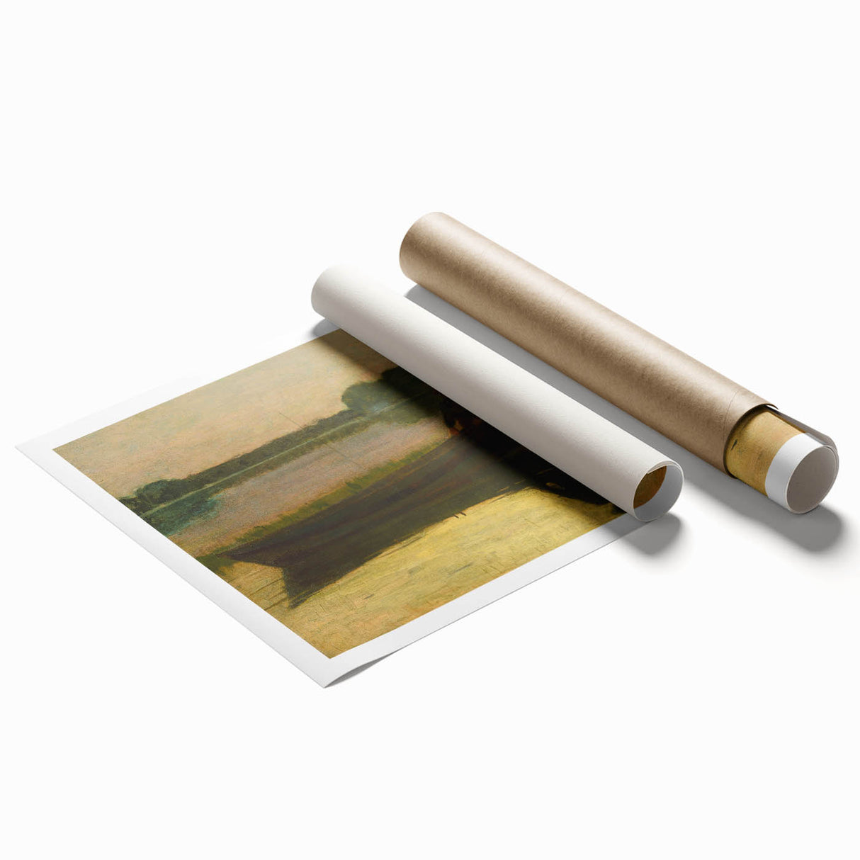Realism Art Prints - Peaceful Sunset River Scene with Boat on Canvas
