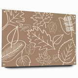 Large abstract wall art depicting autumn trees in orange and red hues on acrylic glass.