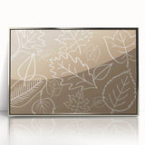 Mid-century modernist art depicting a fall scene with orange and brown tones, framed in silver acrylic.