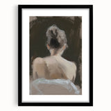 Abstract figurative artwork displayed in a sleek black frame, showcasing a dynamic composition with bold colors and intricate patterns, perfect for modern decor.