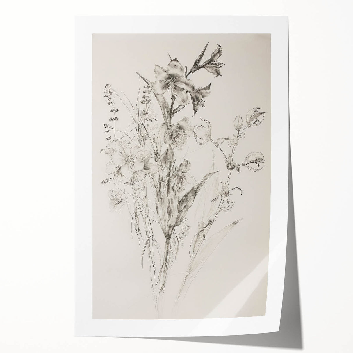 Abstract floral design rolled print showcasing vibrant colors including pink, blue, and green, elegantly packaged in a protective cardboard tube for easy display.