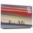 Abstract landscape acrylic art piece showcased in a side view, featuring vibrant colors and intricate textures, elegantly pinned for display. Ideal for modern decor enthusiasts.
