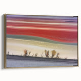 Framed abstract landscape canvas art with gold accents, showcasing an elegant side view. Ideal for modern home decor, adding a touch of sophistication.
